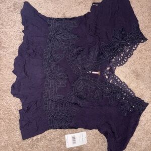 Lace Trim eggplant purple blouse, Free People, Never worn